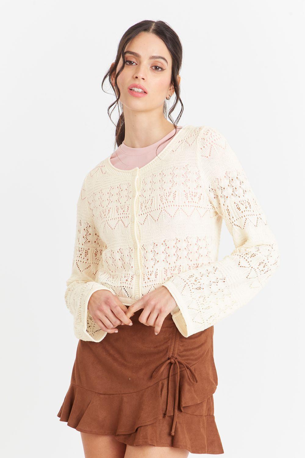 Cárdigan Tipo Crochet Hilo Blanco Nicopoly-4