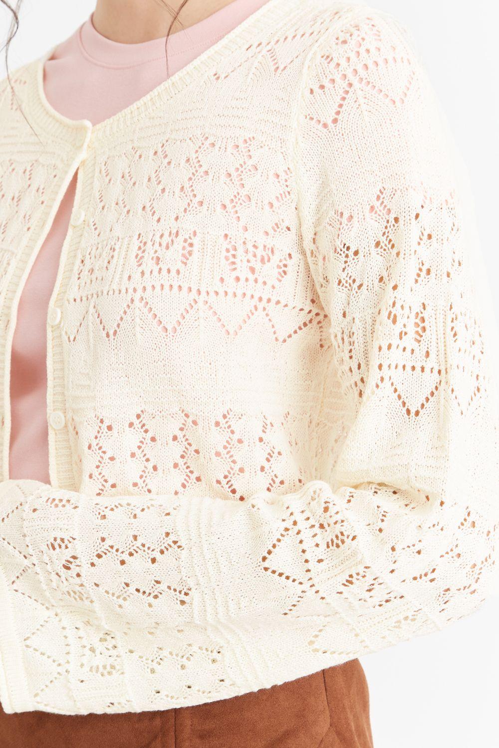 Cárdigan Tipo Crochet Hilo Blanco Nicopoly-5