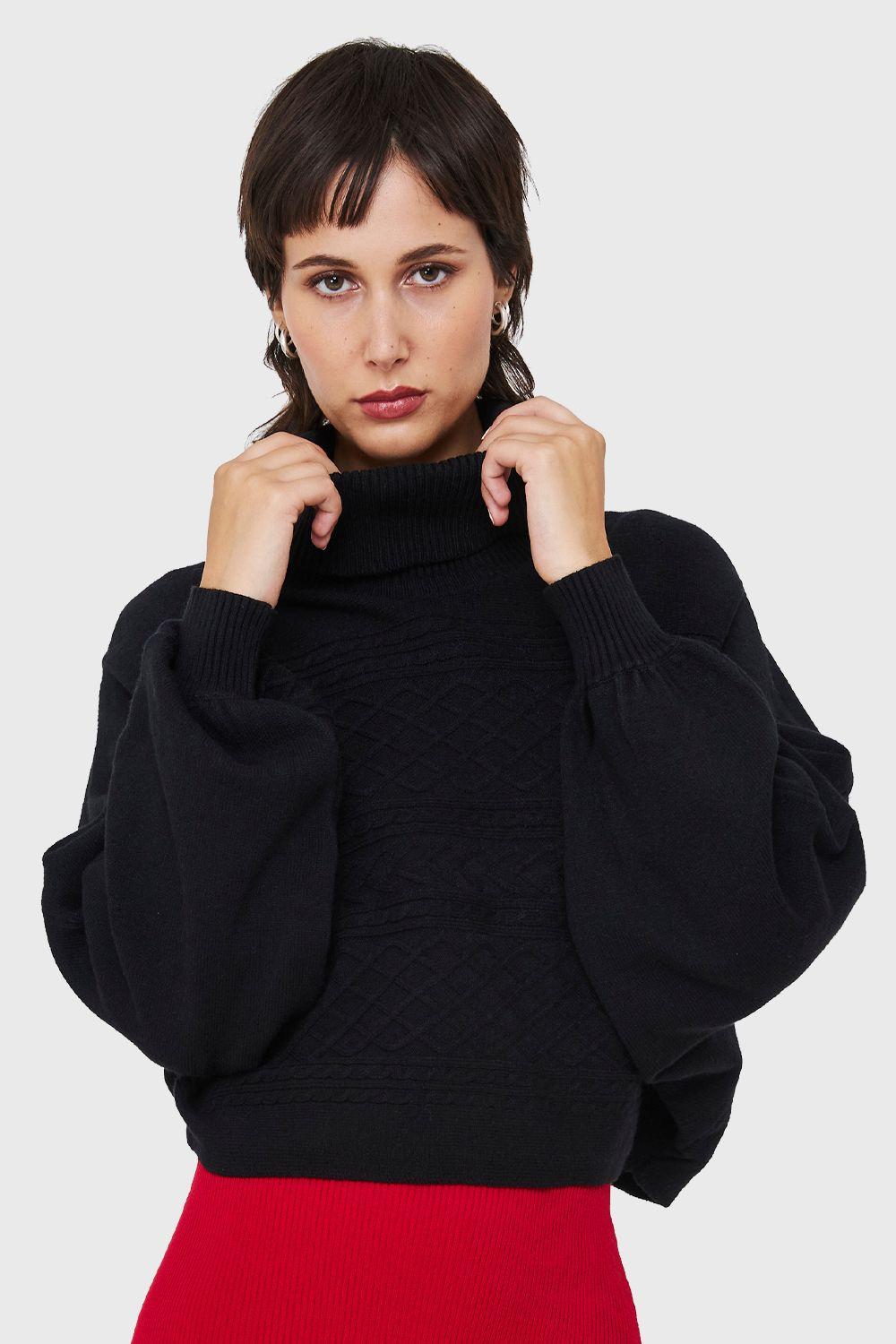 Sweater Crop Manga Murciélago Negro Nicopoly-0