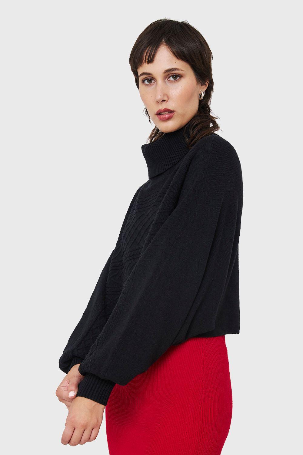 Sweater Crop Manga Murciélago Negro Nicopoly-2