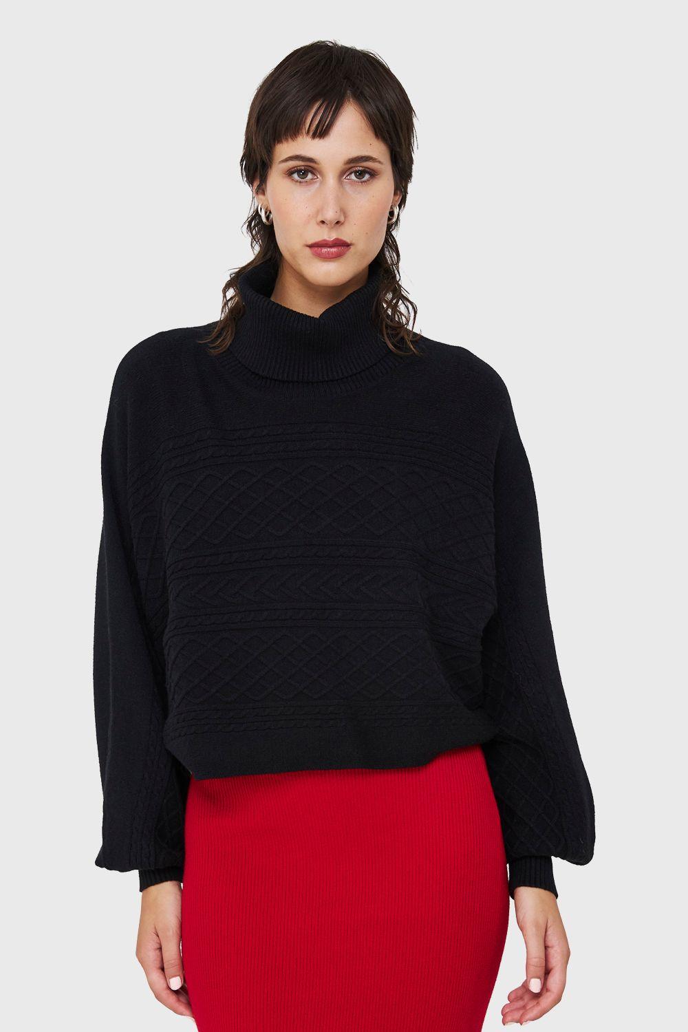 Sweater Crop Manga Murciélago Negro Nicopoly-4
