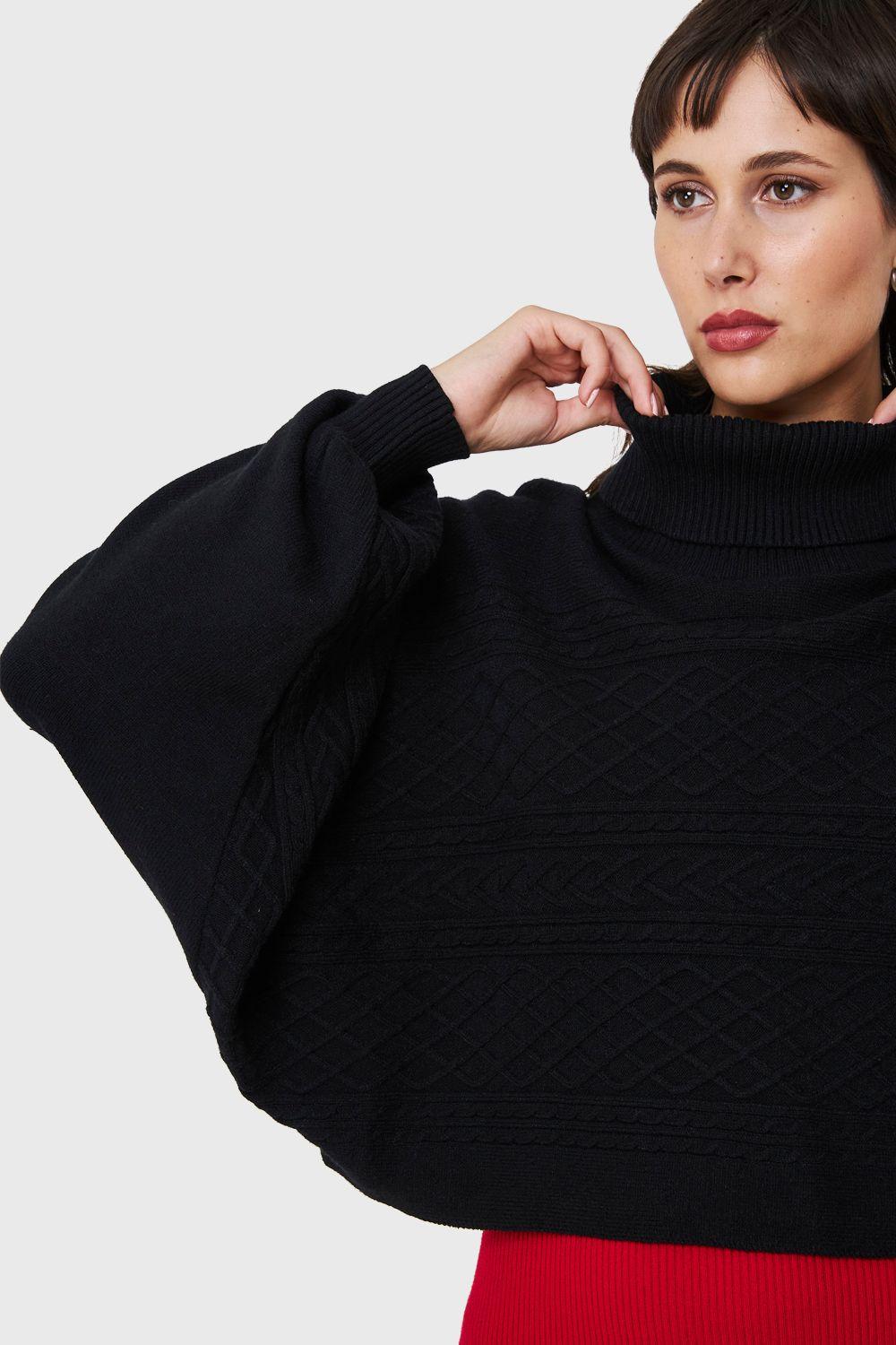 Sweater Crop Manga Murciélago Negro Nicopoly-5