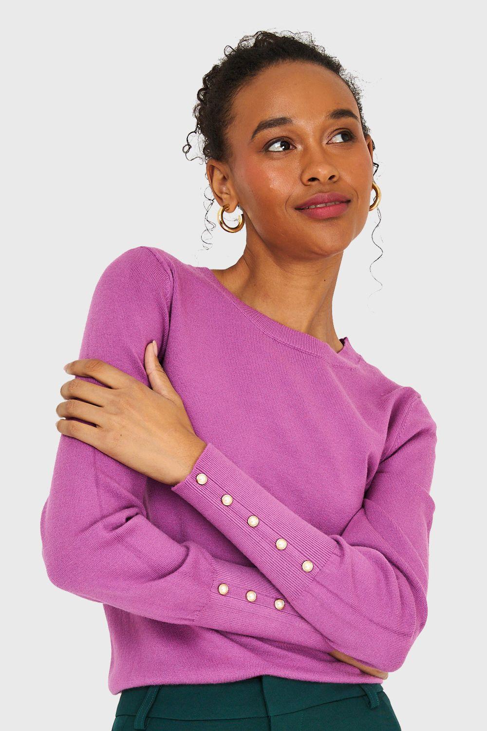 Sweater Mangas Detalles Perlas Lila Nicopoly-0
