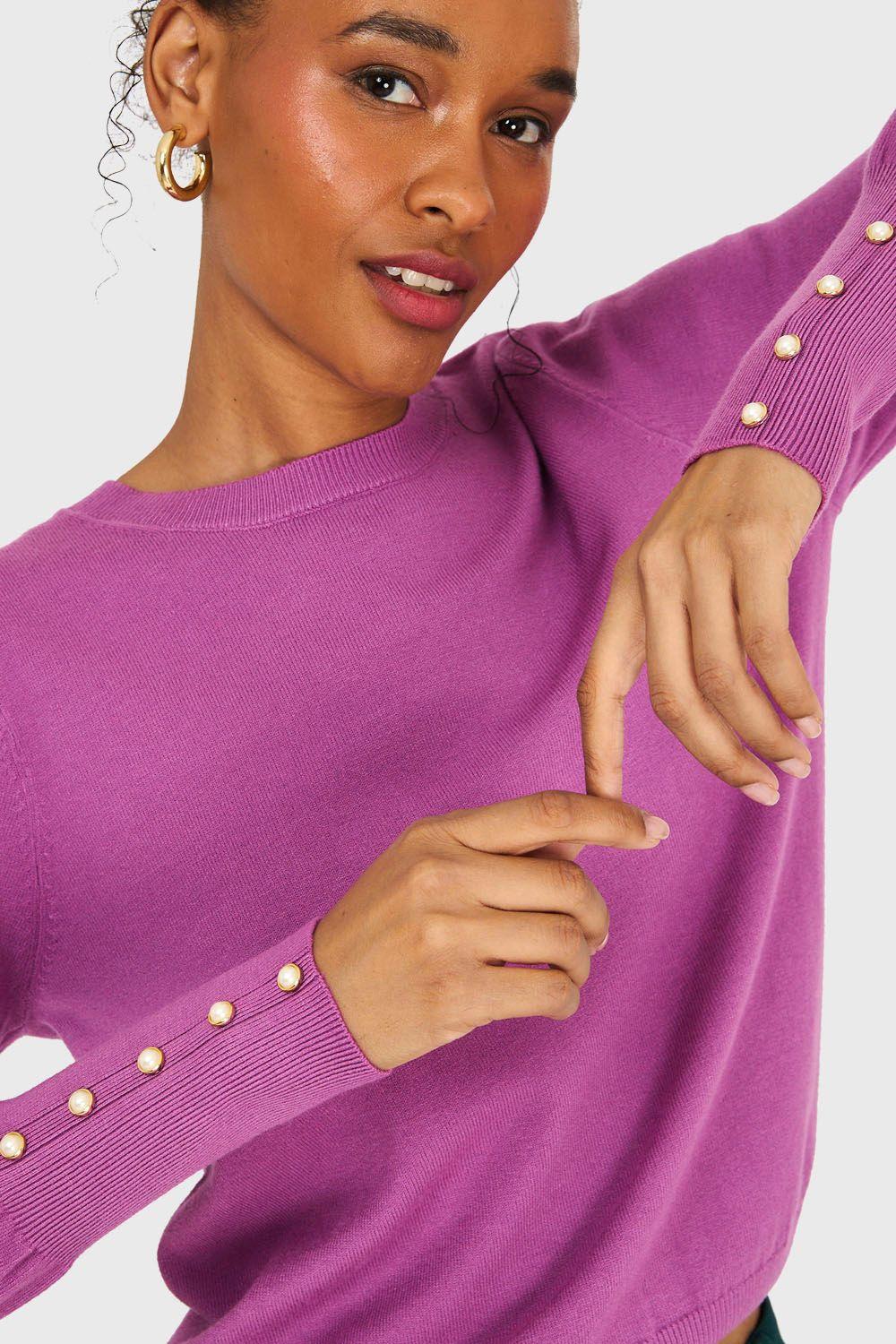 Sweater Mangas Detalles Perlas Lila Nicopoly-5