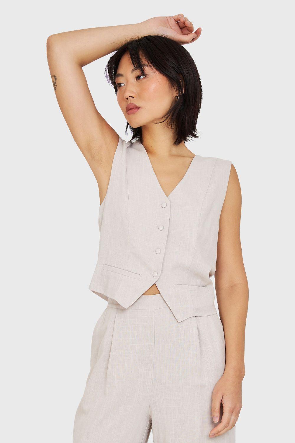 Gilet Mezcla Lino Beige Nicopoly-0