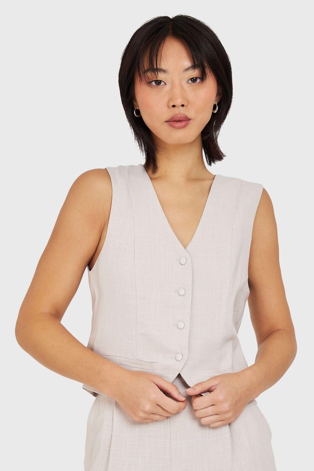 Gilet Mezcla Lino Beige Nicopoly-4