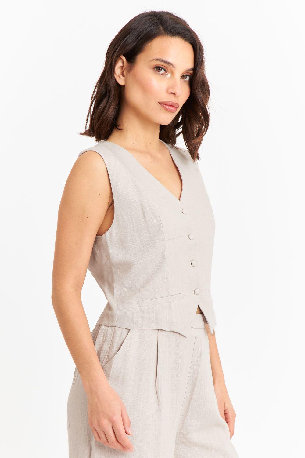 Gilet Mezcla Lino Khaki Nicopoly-2