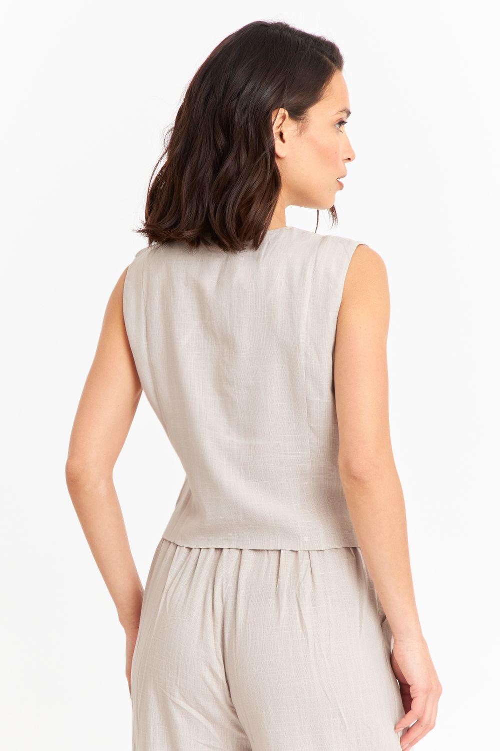 Gilet Mezcla Lino Khaki Nicopoly-3