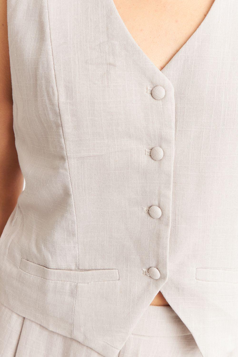 Gilet Mezcla Lino Khaki Nicopoly-5