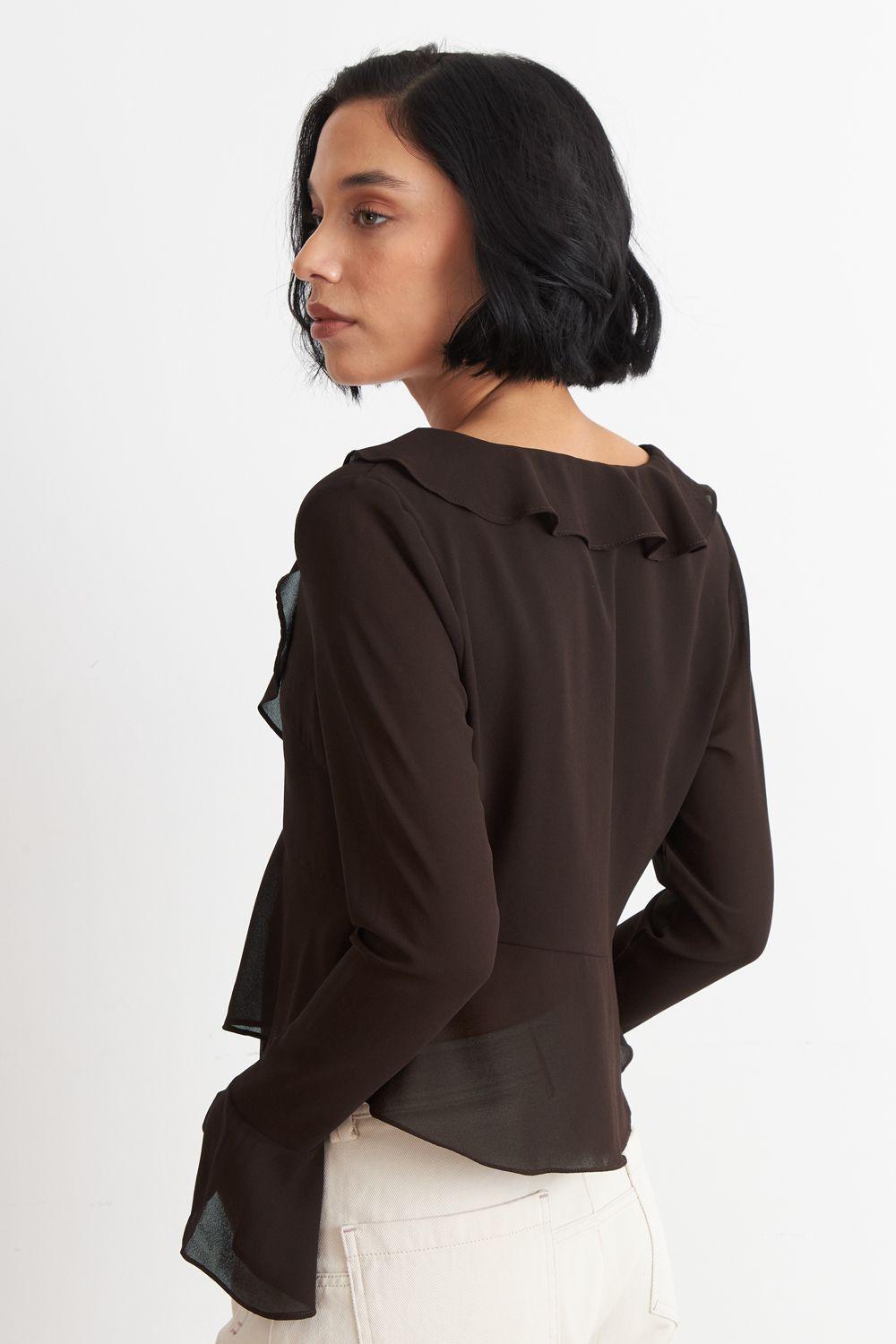 Blusa Vuelos Manga Larga Café Nicopoly-2