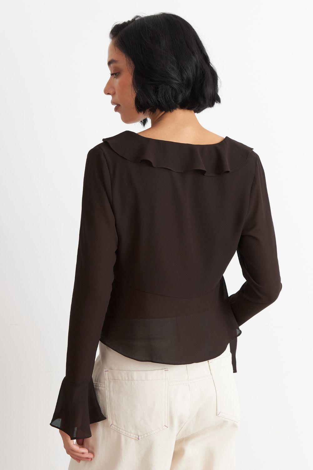 Blusa Vuelos Manga Larga Café Nicopoly-3