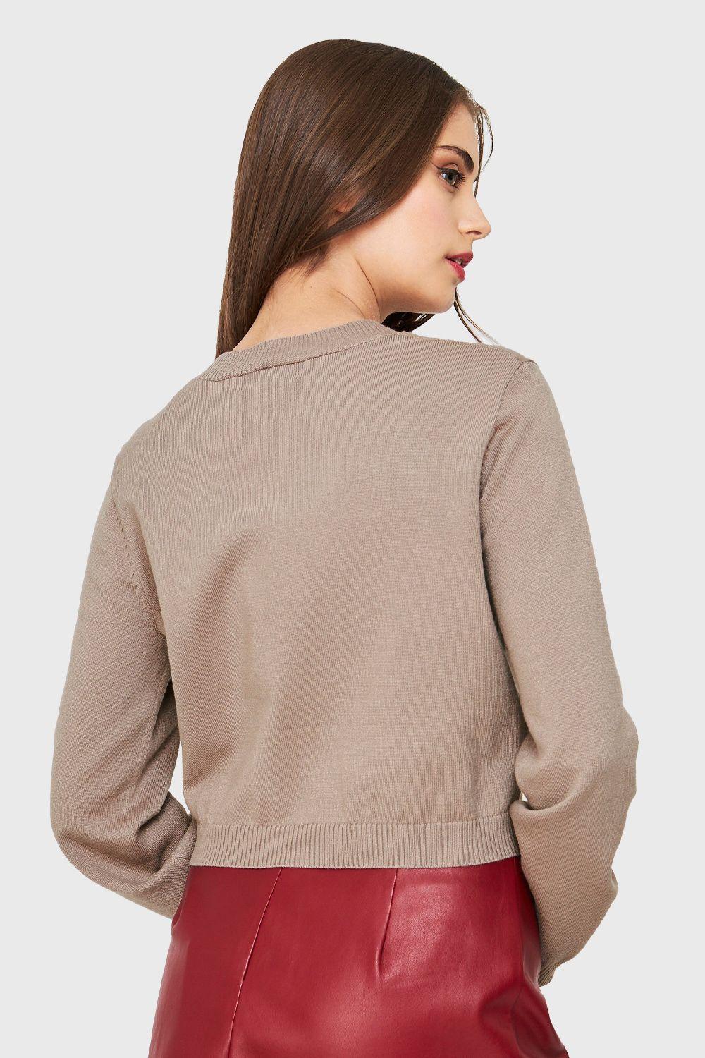 Cárdigan Crop Trenzado Taupe Nicopoly-3