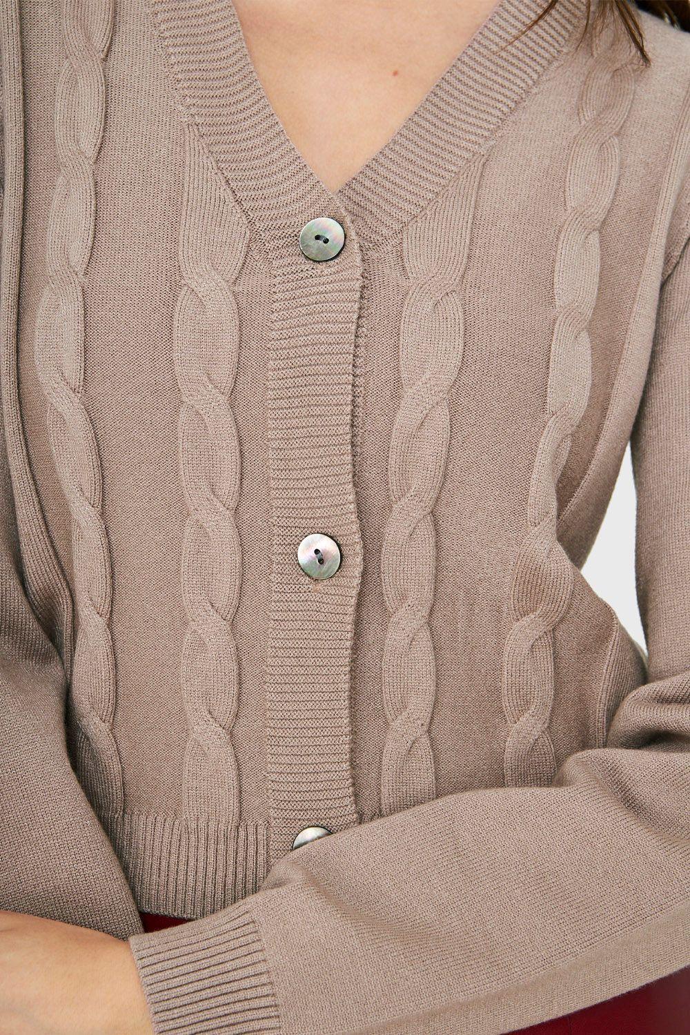 Cárdigan Crop Trenzado Taupe Nicopoly-5