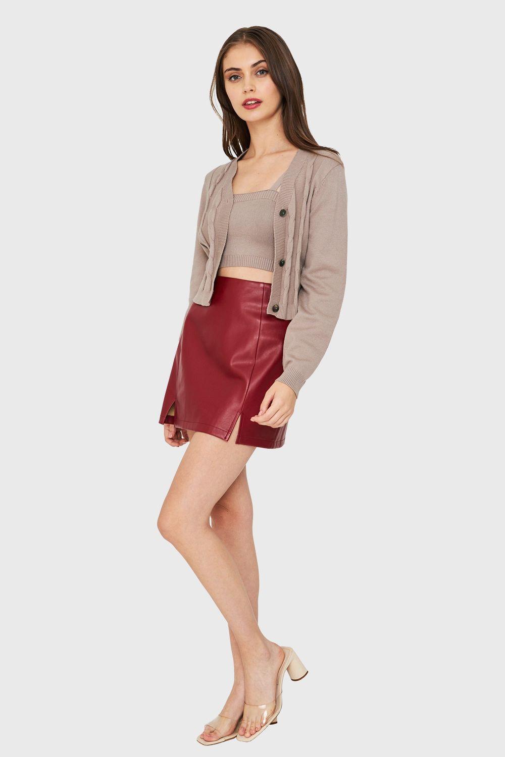 Cárdigan Crop Trenzado Taupe Nicopoly-1