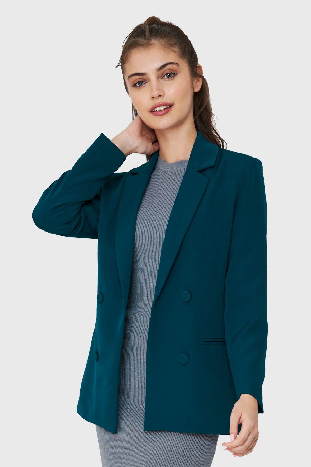 Blazer Cuatro Botones Decorativos Azul Verdoso Nicopoly-0