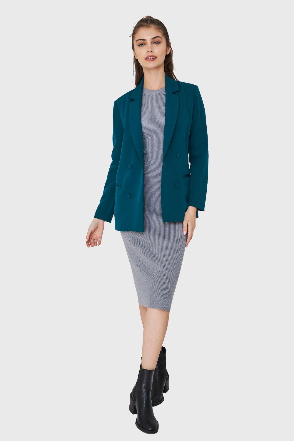 Blazer Cuatro Botones Decorativos Azul Verdoso Nicopoly-1