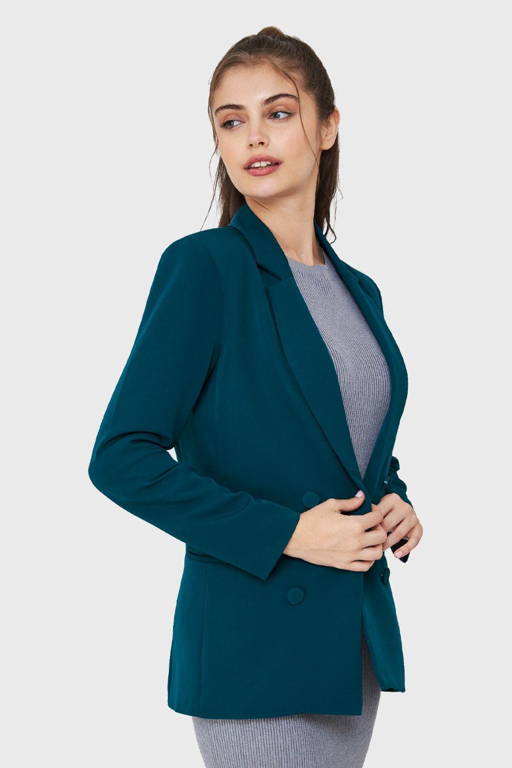 Blazer Cuatro Botones Decorativos Azul Verdoso Nicopoly-2