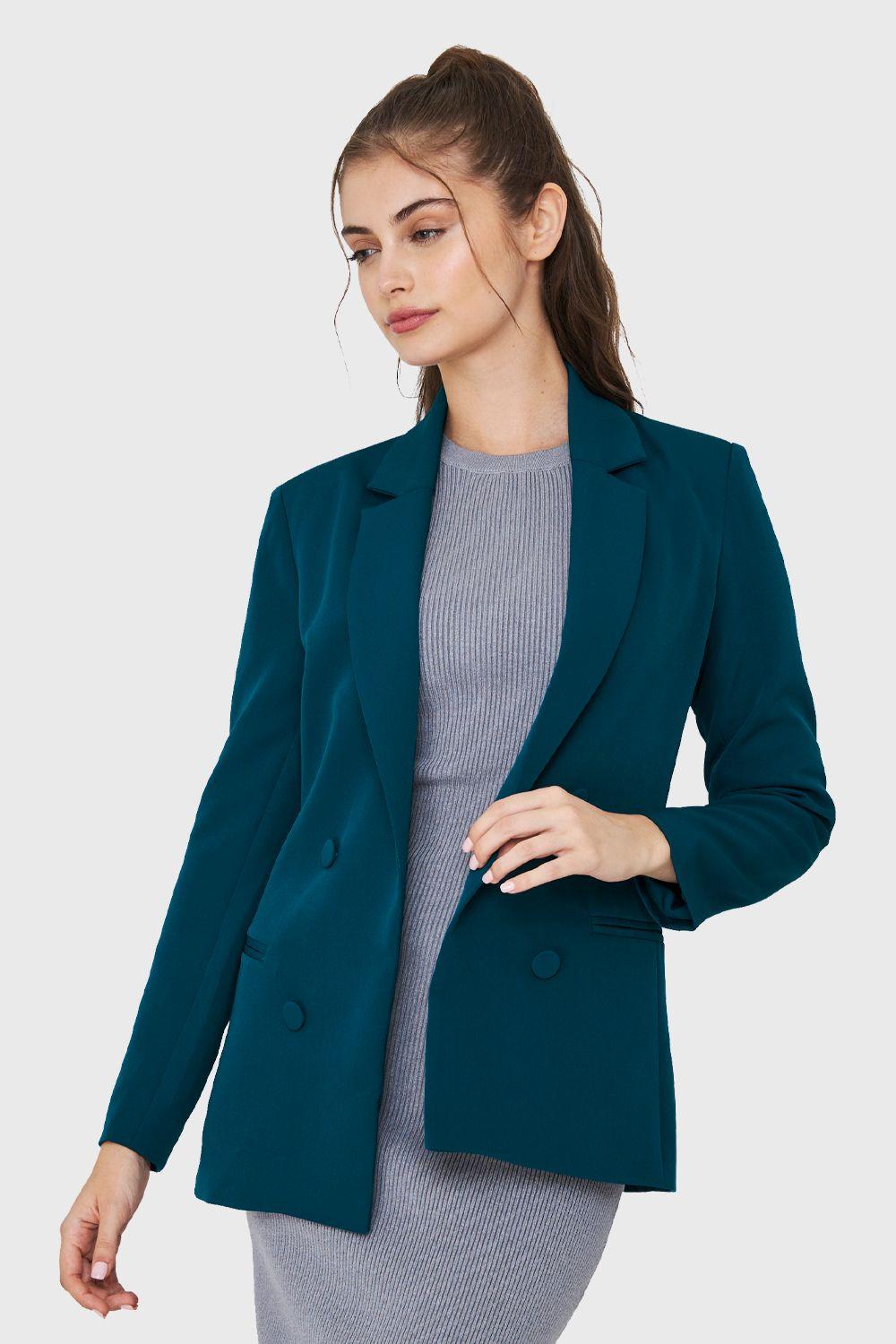 Blazer Cuatro Botones Decorativos Azul Verdoso Nicopoly-4