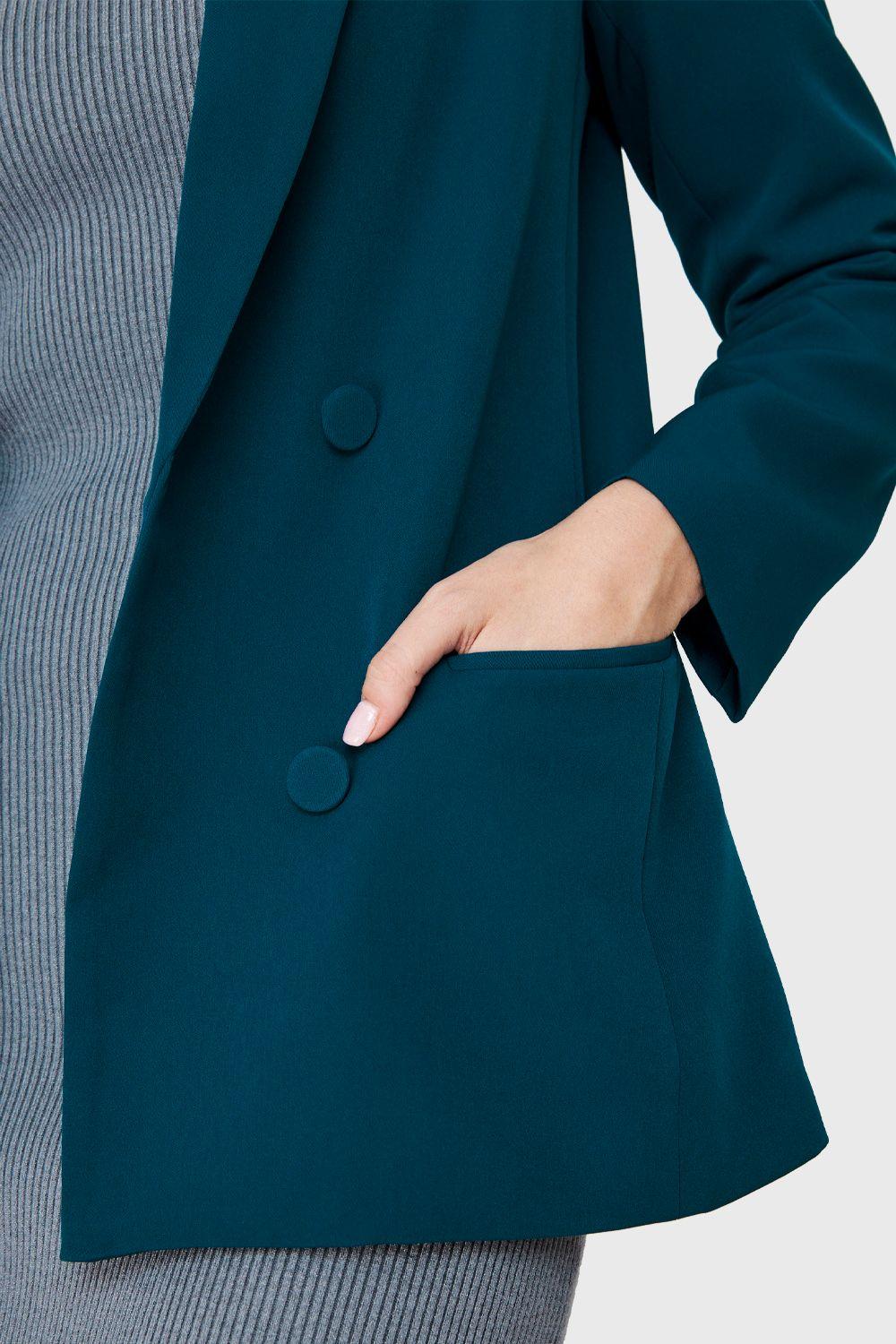 Blazer Cuatro Botones Decorativos Azul Verdoso Nicopoly-5