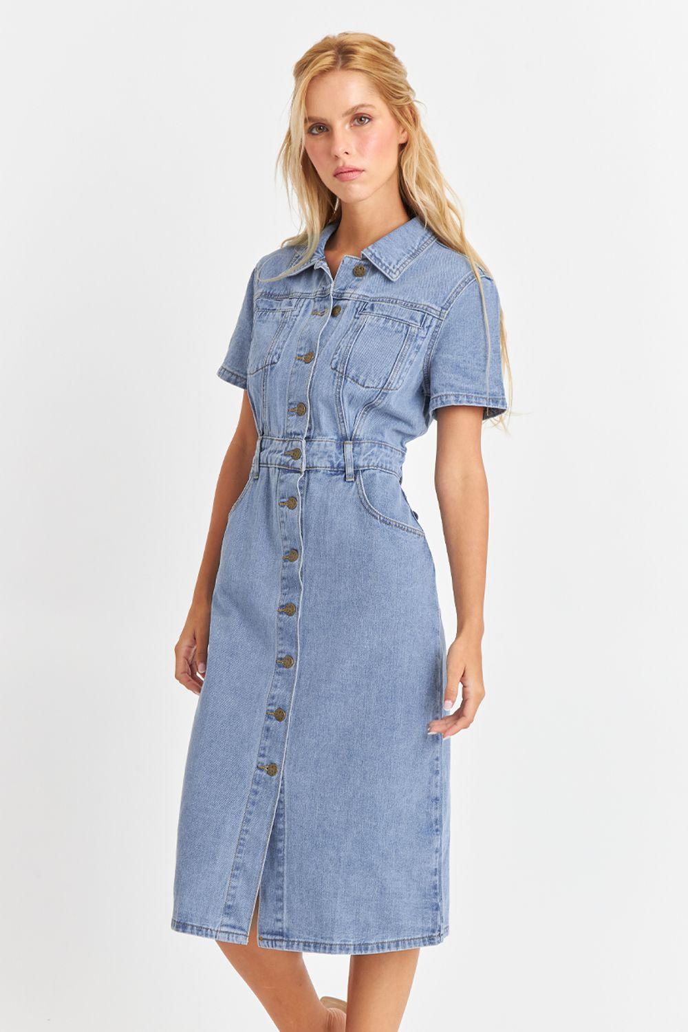 Vestido Camisero Tipo Denim Nicopoly-4
