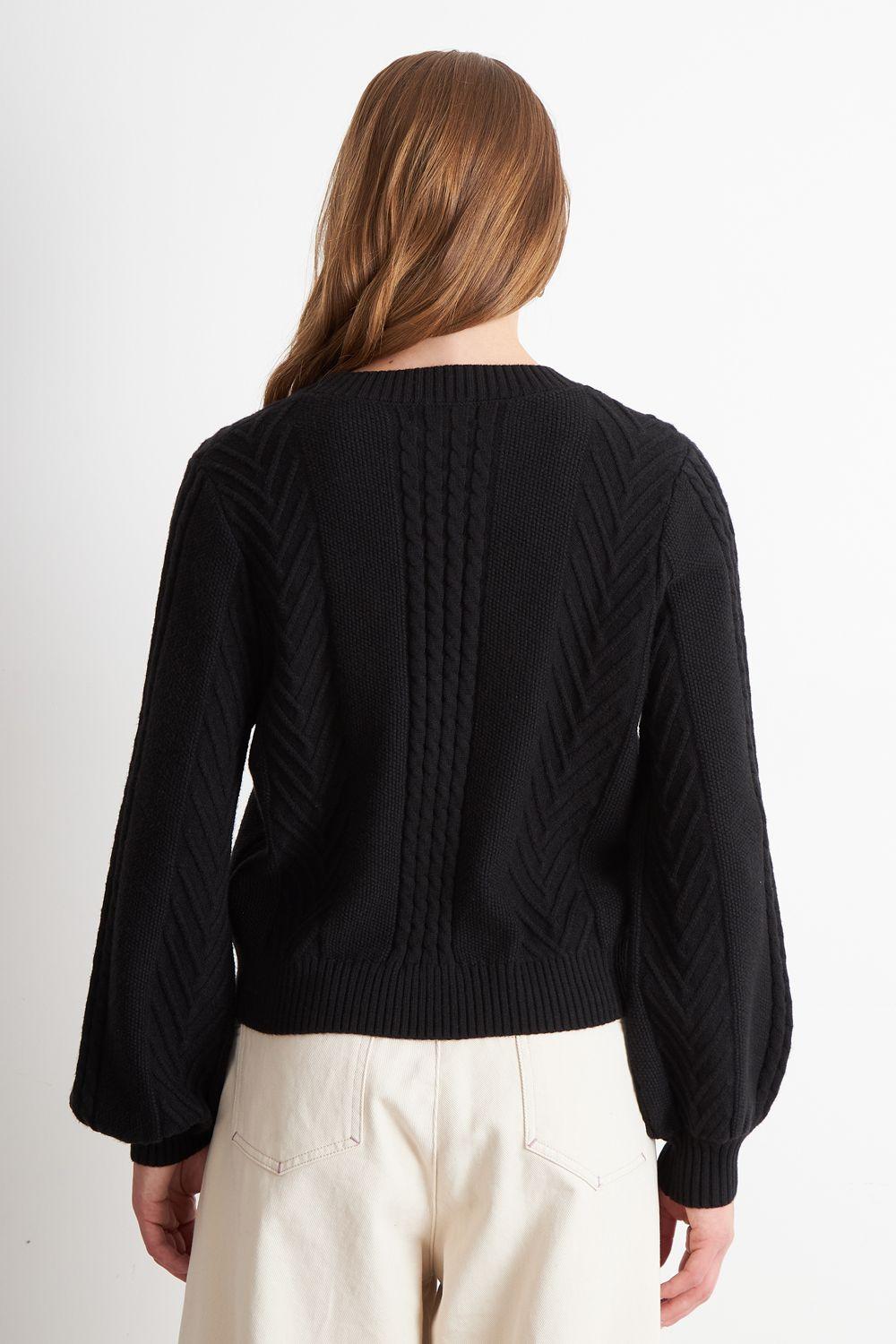 Sweater Trenzado Cuello Redondo Negro Nicopoly-3