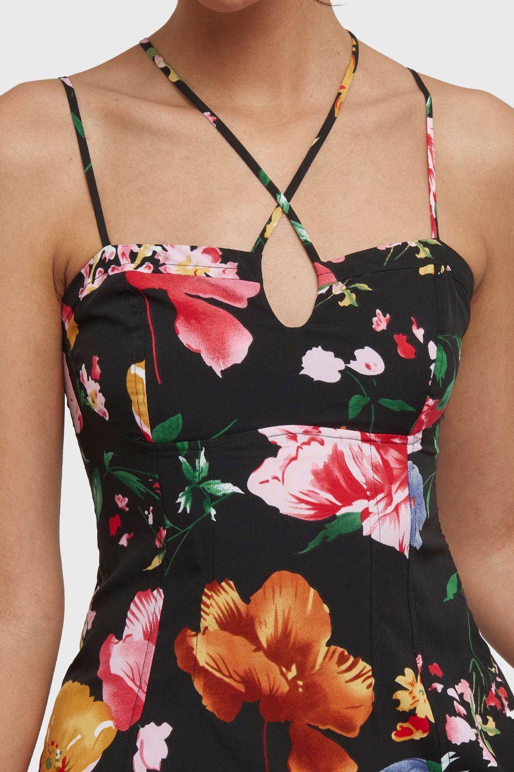 Vestido Largo Floral Tajo Negro Nicopoly-5