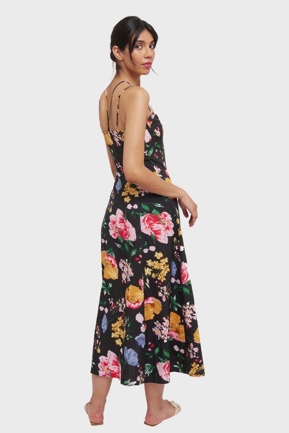 Vestido Largo Floral Tajo Negro Nicopoly-3