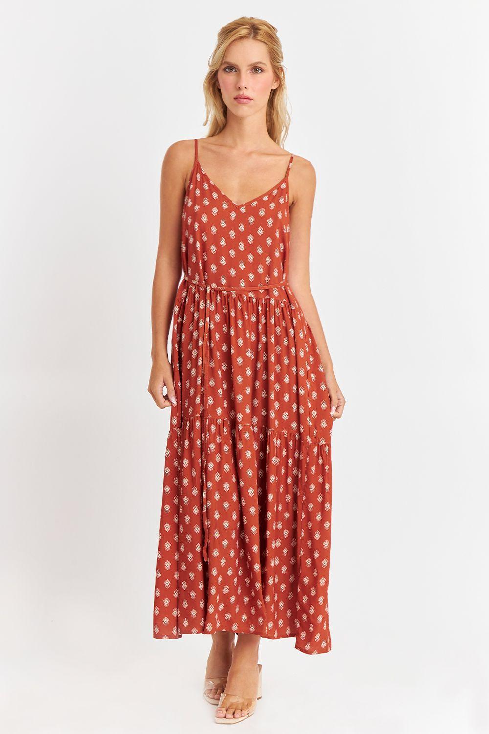 Vestido Estampado Minimalista Naranja Nicopoly-0