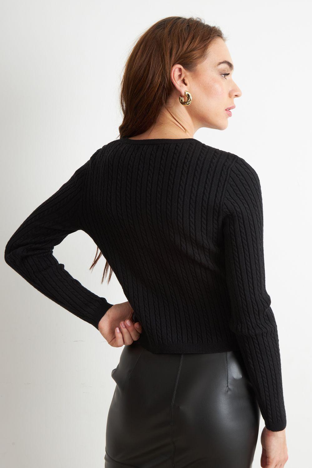 Cárdigan Trenzado Cuello Redondo Negro Nicopoly-3