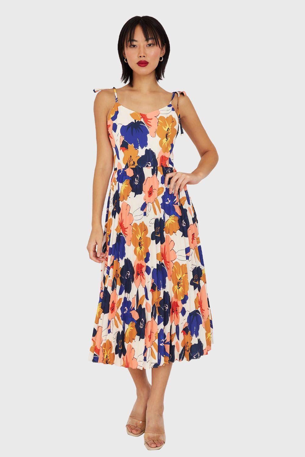 Vestido Con Faldón Plisado Azul Nicopoly-0