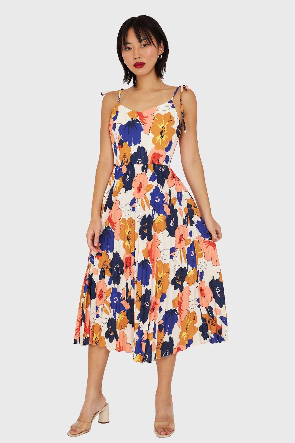 Vestido Con Faldón Plisado Azul Nicopoly-4