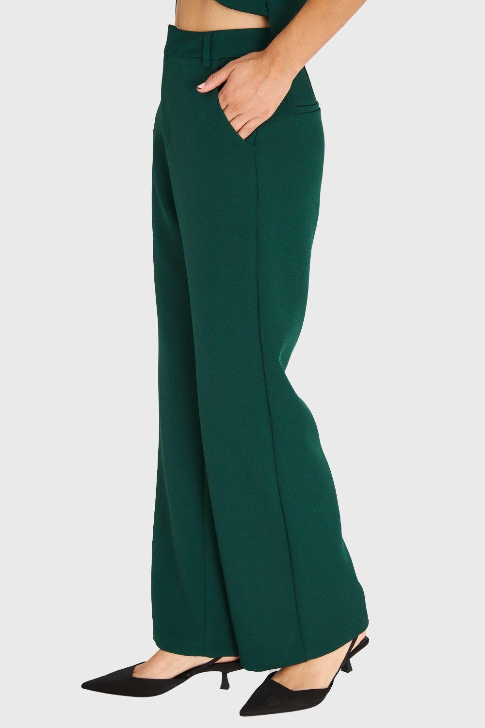Pantalón Pierna Ancha Con Pasador Verde Oscuro Nicopoly-2