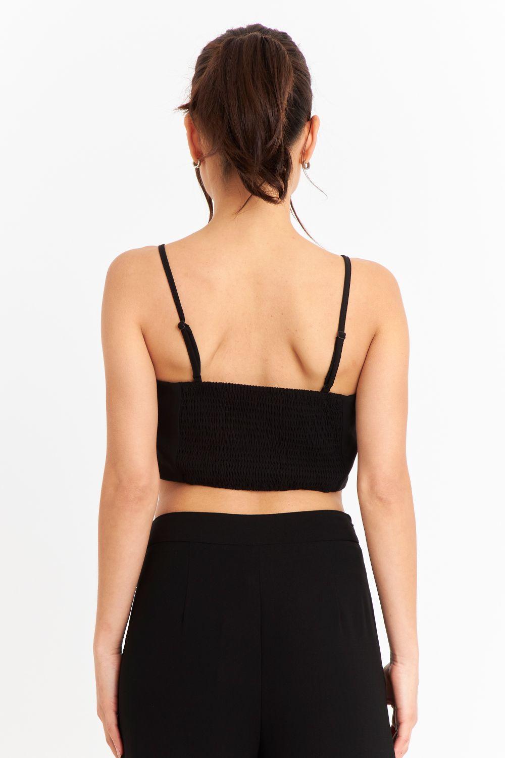 Crop Top Espalda Elasticada Negra Nicopoly-2