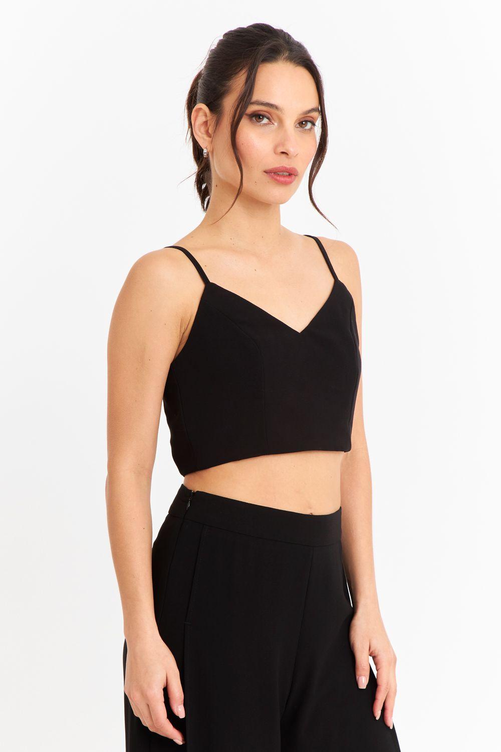 Crop Top Espalda Elasticada Negra Nicopoly-4