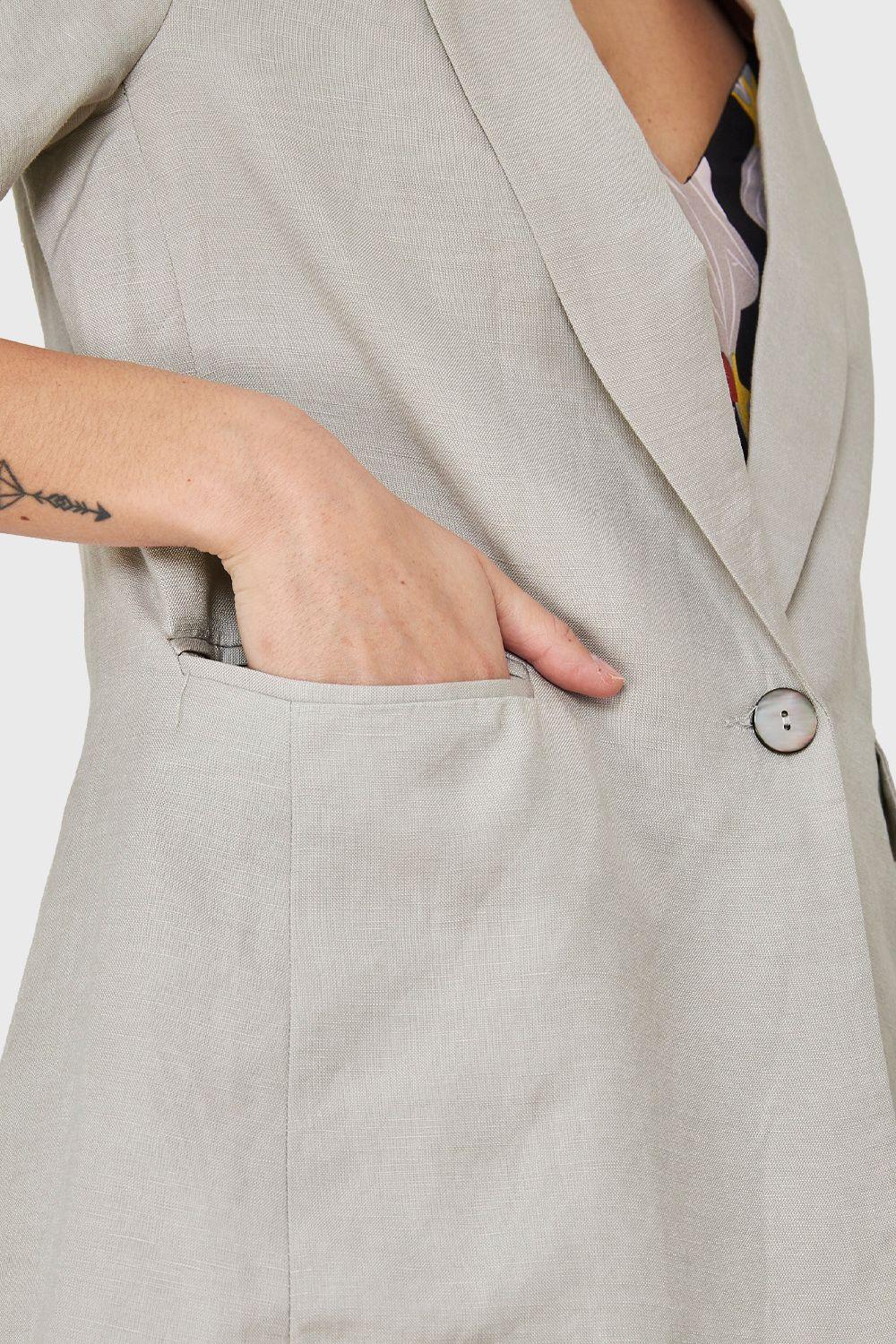 Blazer Tipo Lino Manga 3/4 Ajustable Gris Nicopoly-5