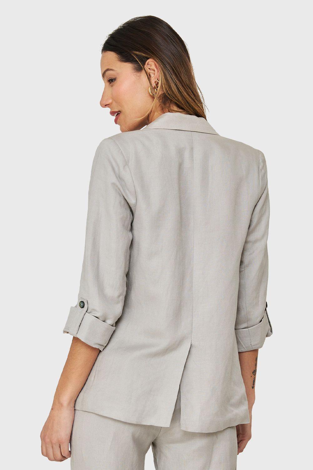 Blazer Tipo Lino Manga 3/4 Ajustable Gris Nicopoly-3