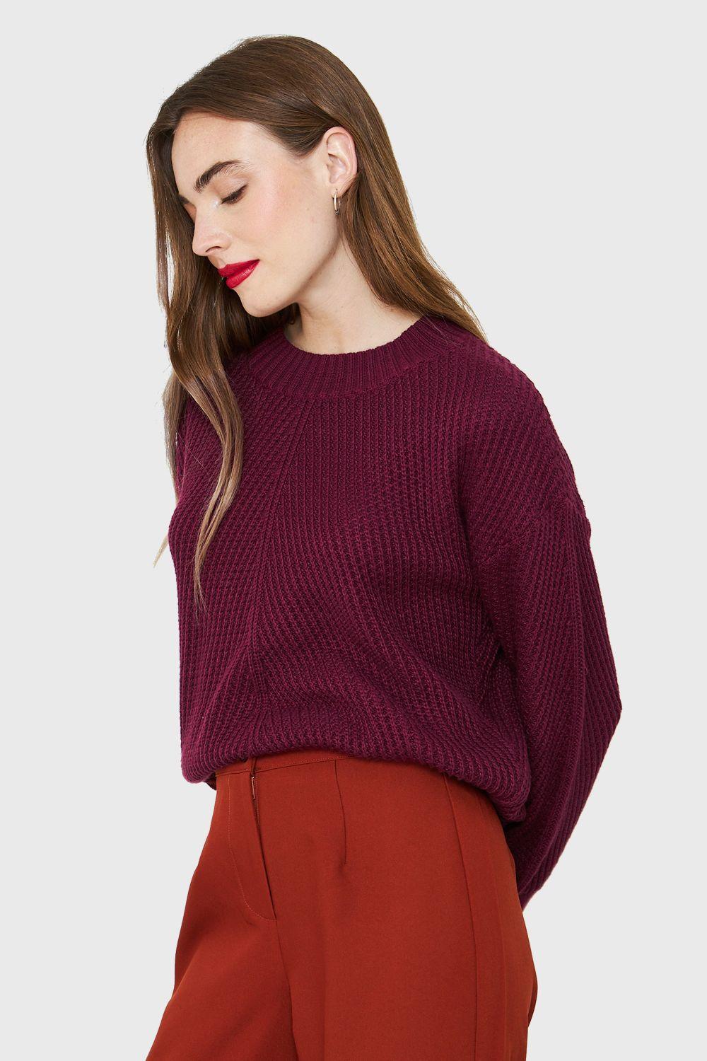 Sweater Acanalado Cuello Redondo Burdeo Nicopoly-2