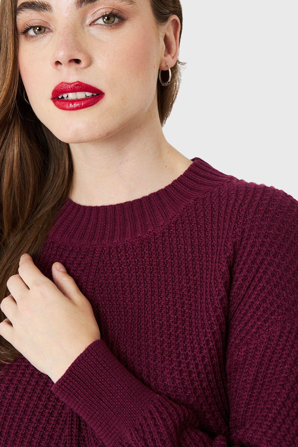Sweater Acanalado Cuello Redondo Burdeo Nicopoly-5