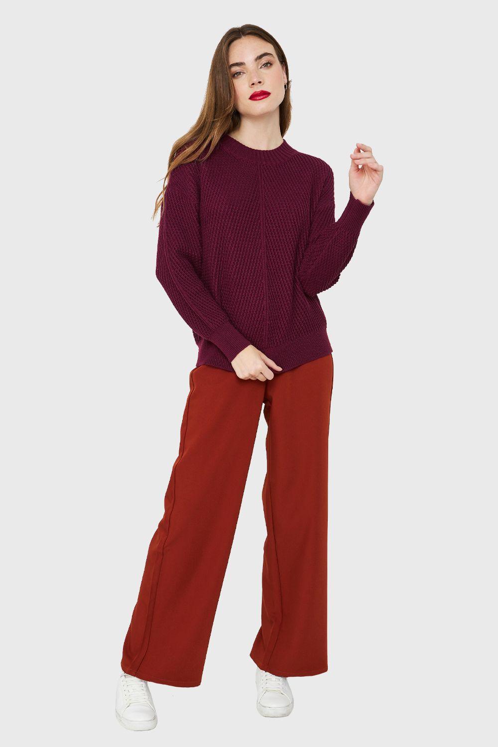 Sweater Acanalado Cuello Redondo Burdeo Nicopoly-1