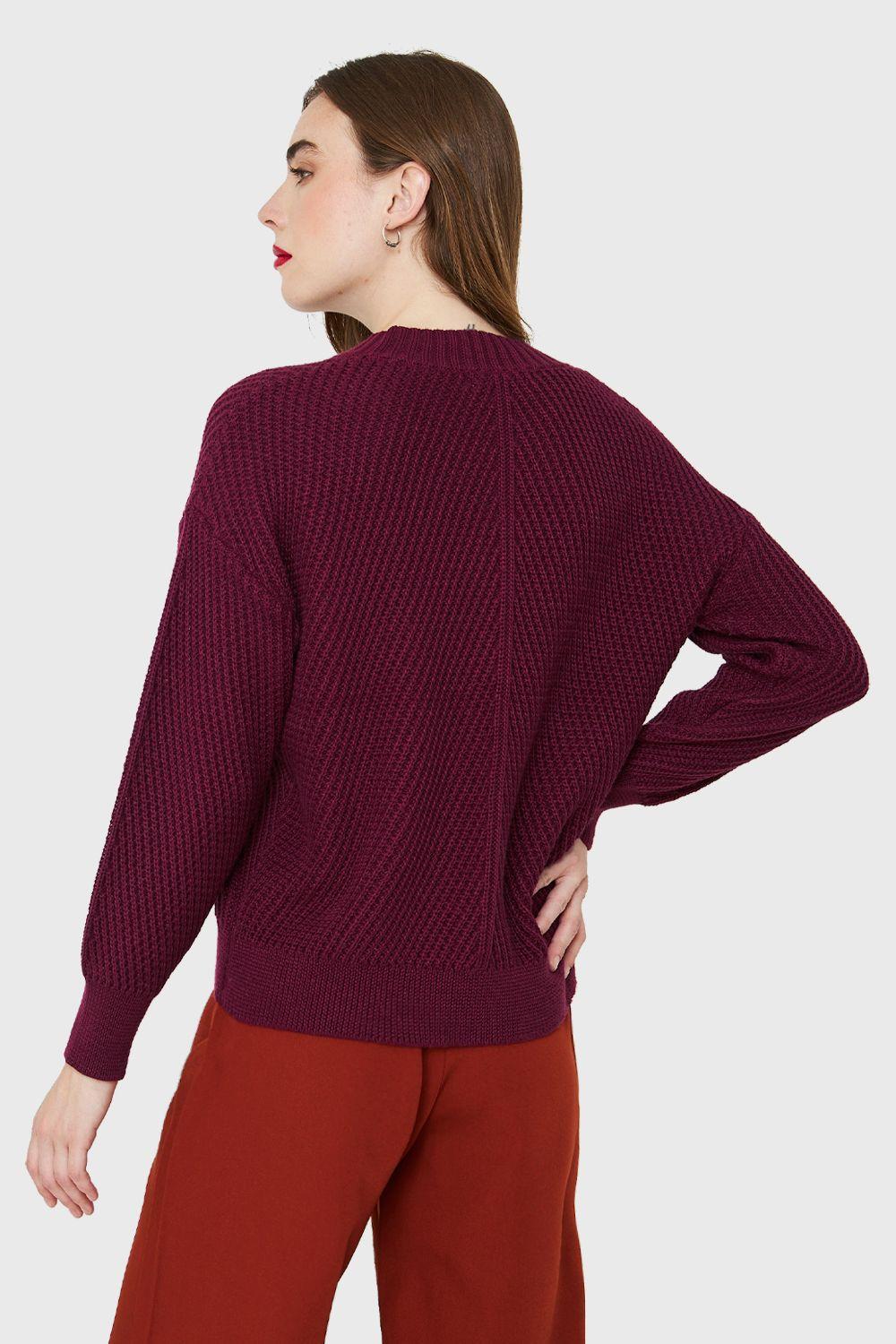 Sweater Acanalado Cuello Redondo Burdeo Nicopoly-3