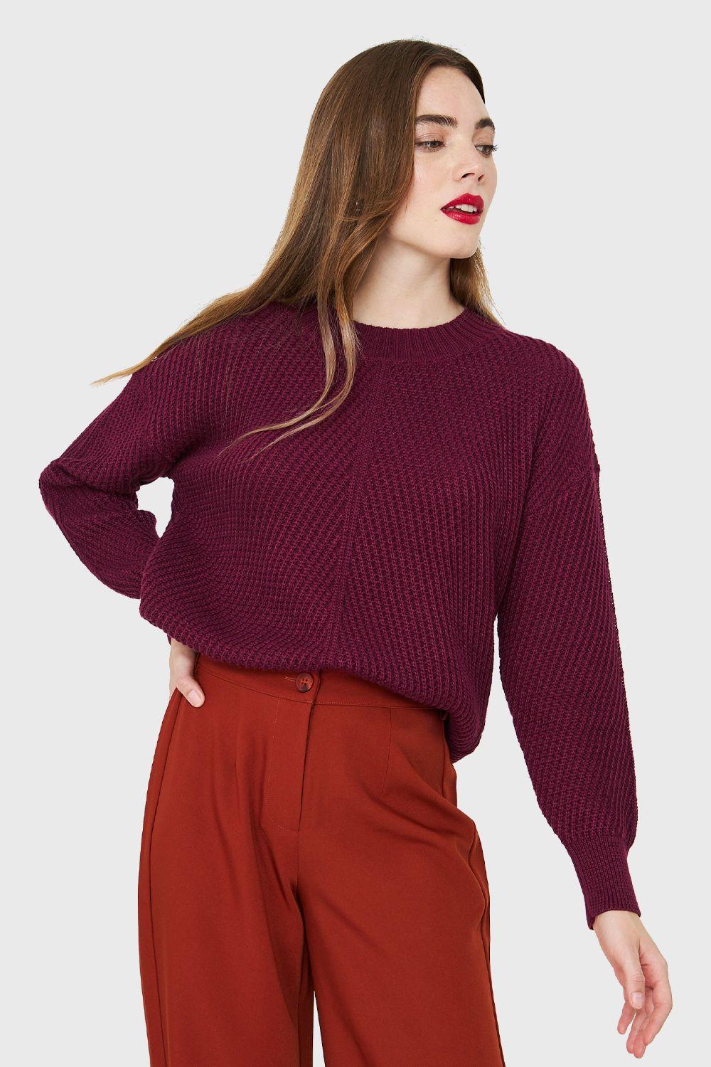 Sweater Acanalado Cuello Redondo Burdeo Nicopoly-4