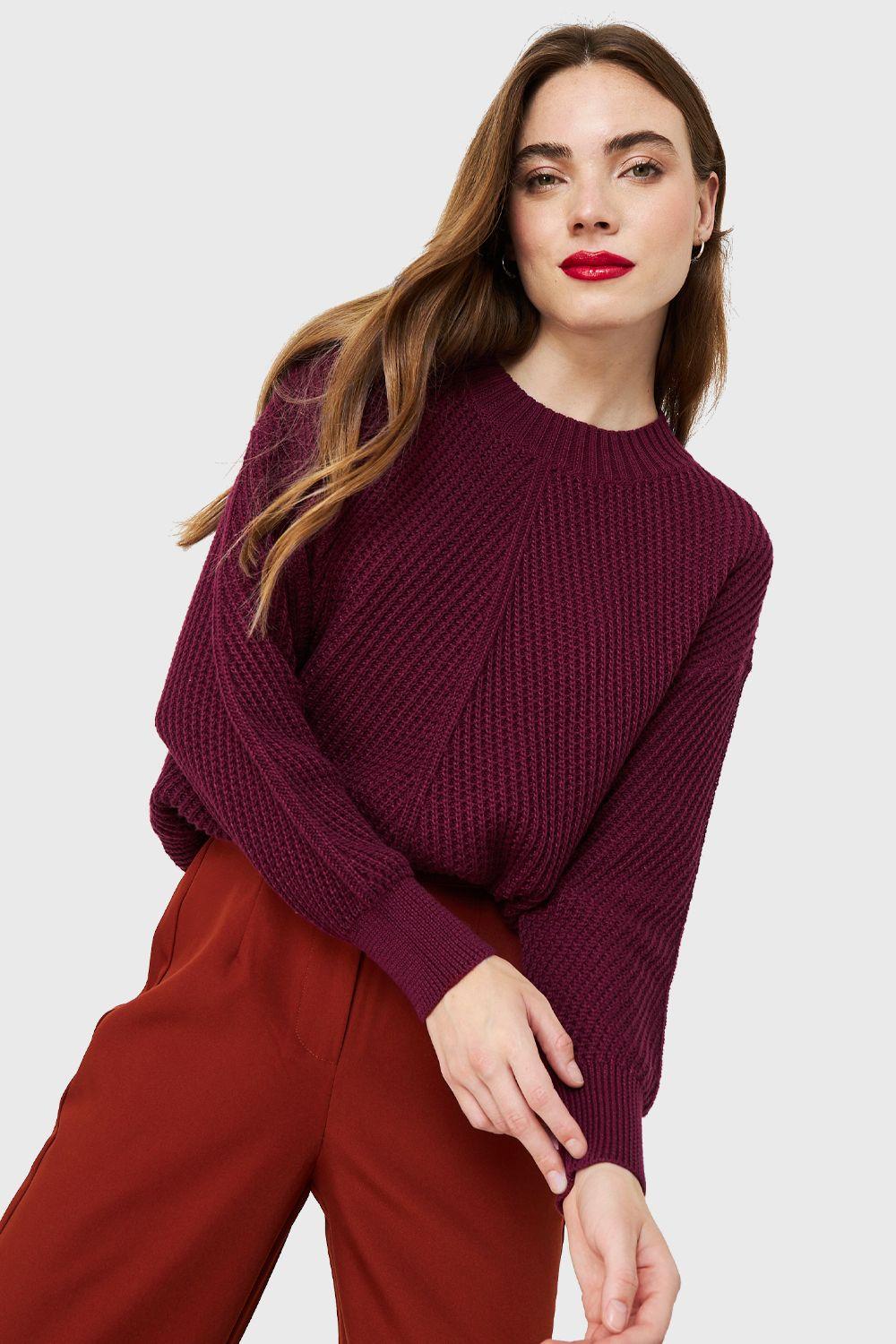 Sweater Acanalado Cuello Redondo Burdeo Nicopoly-0