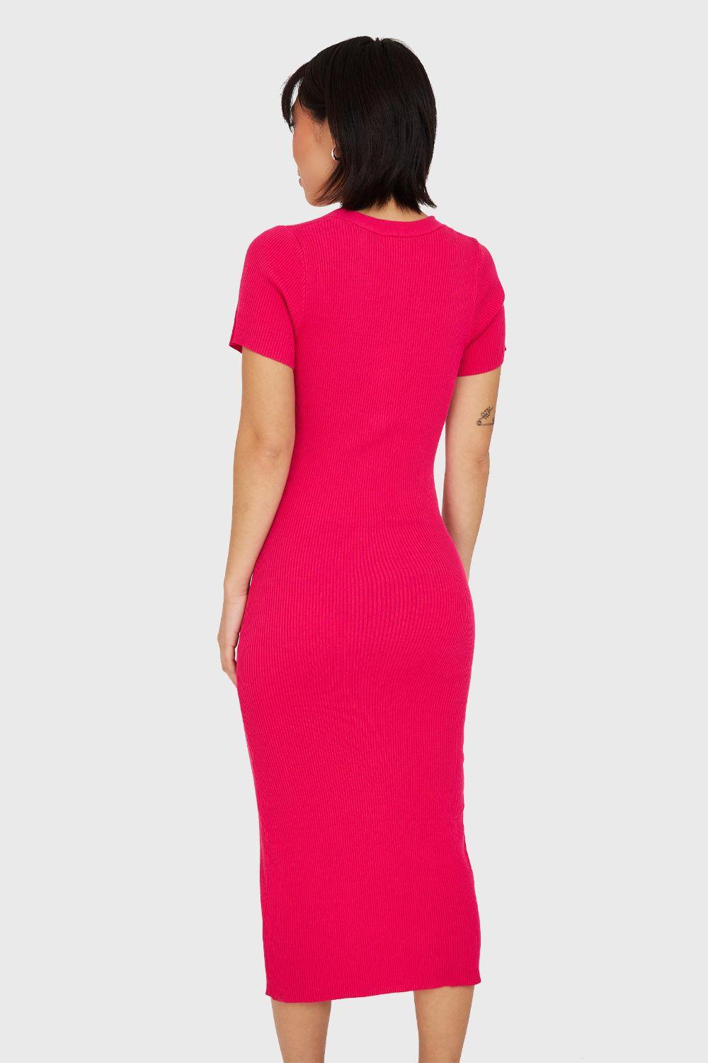 Vestido Acanalado Con Botones Fucsia Nicopoly-3