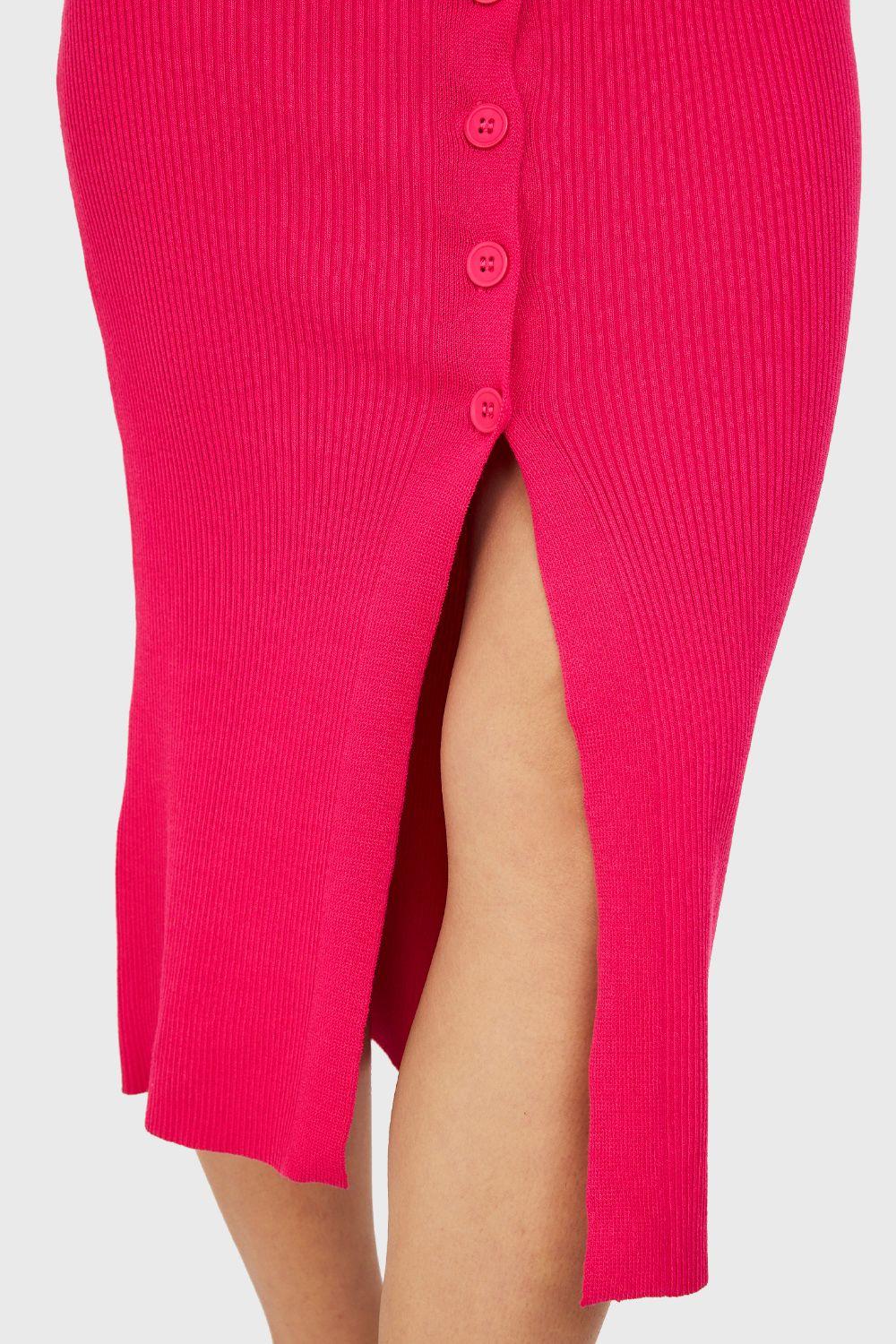 Vestido Acanalado Con Botones Fucsia Nicopoly-5