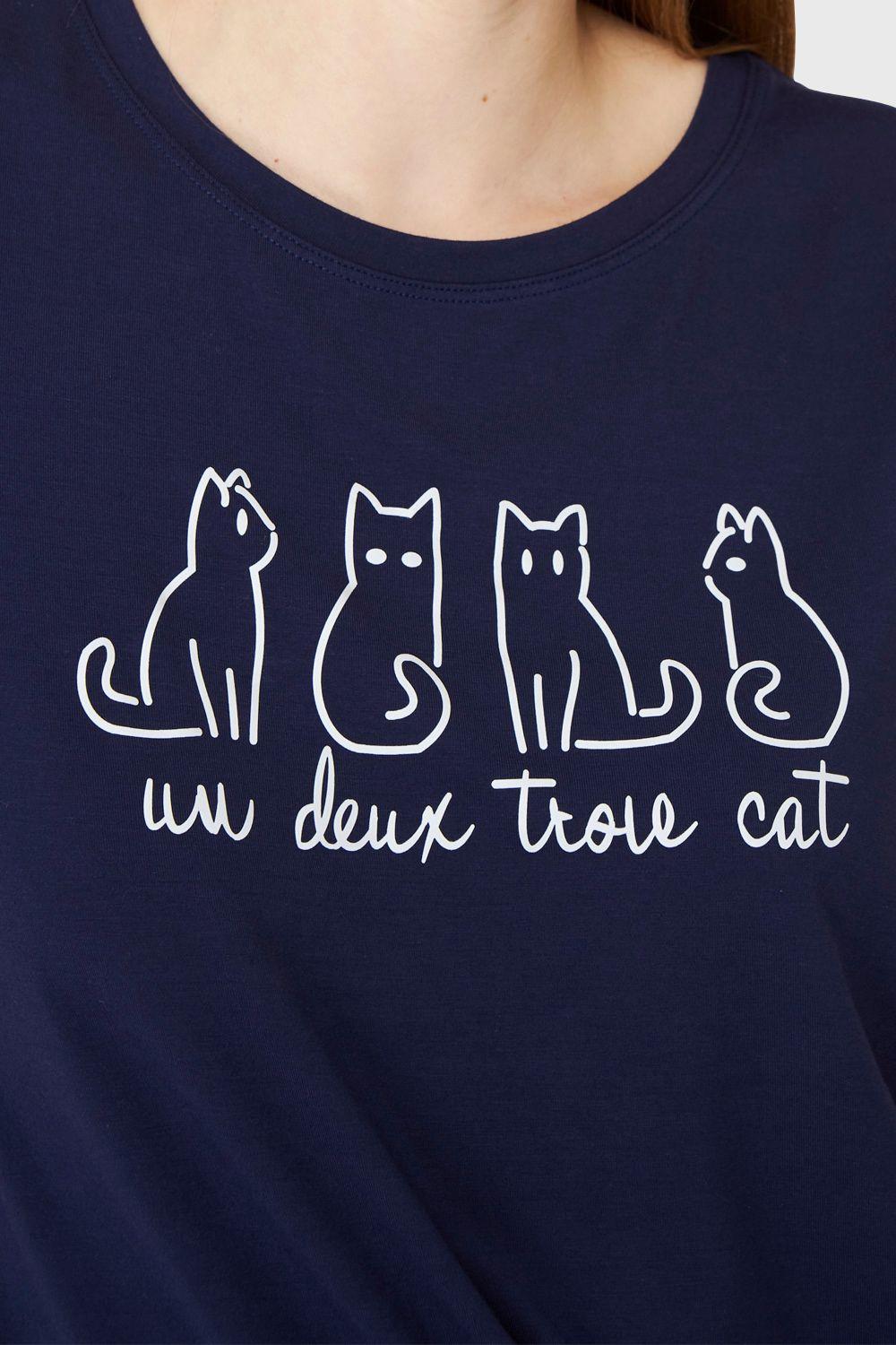 Polera Estampado Gatos Azul Marino Nicopoly-5