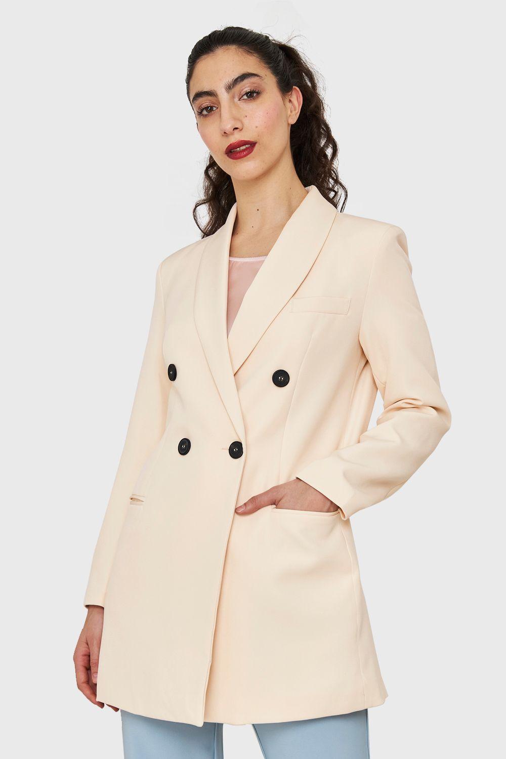 Blazer Largo Cuatro Botones Crema Nicopoly-4