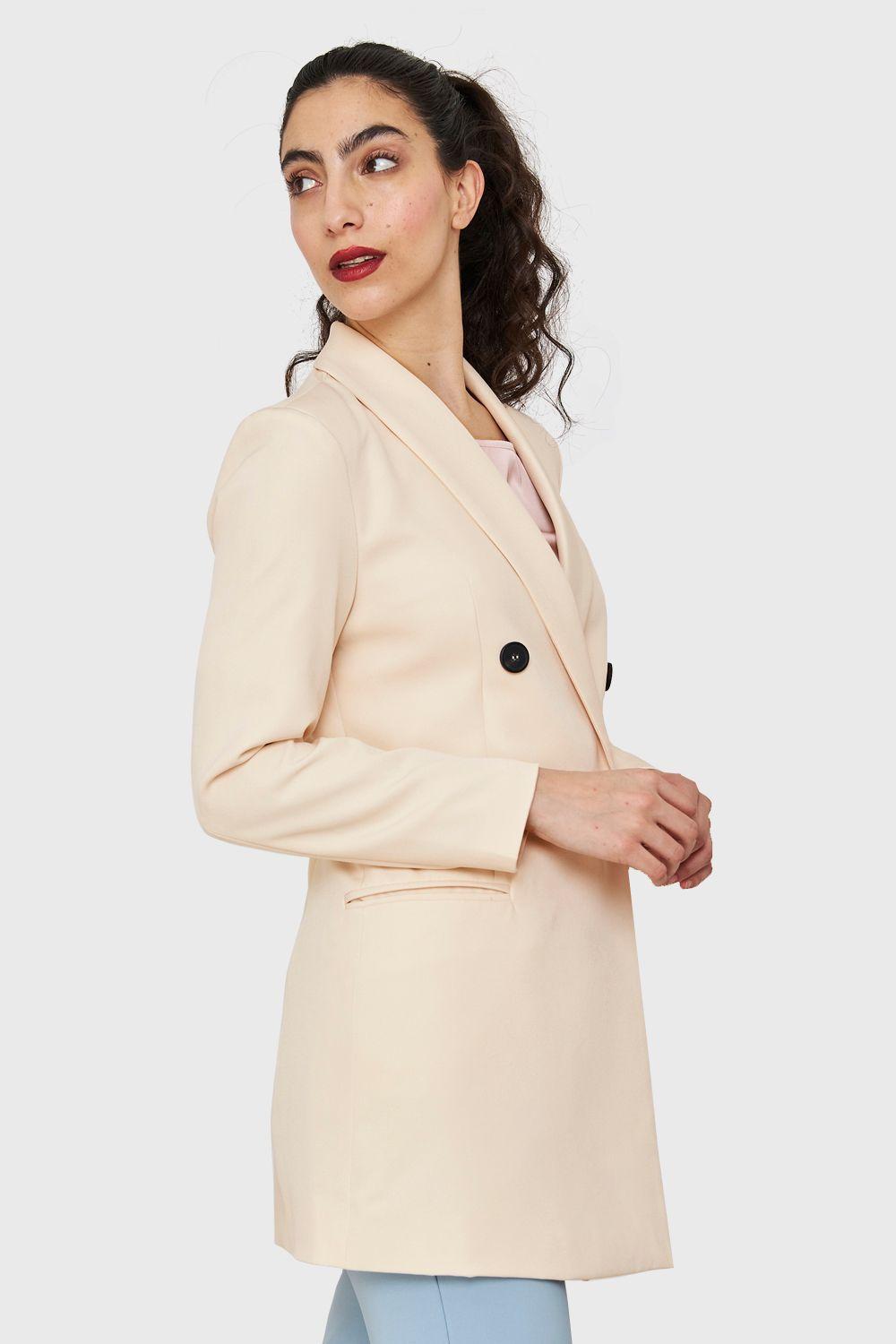 Blazer Largo Cuatro Botones Crema Nicopoly-2