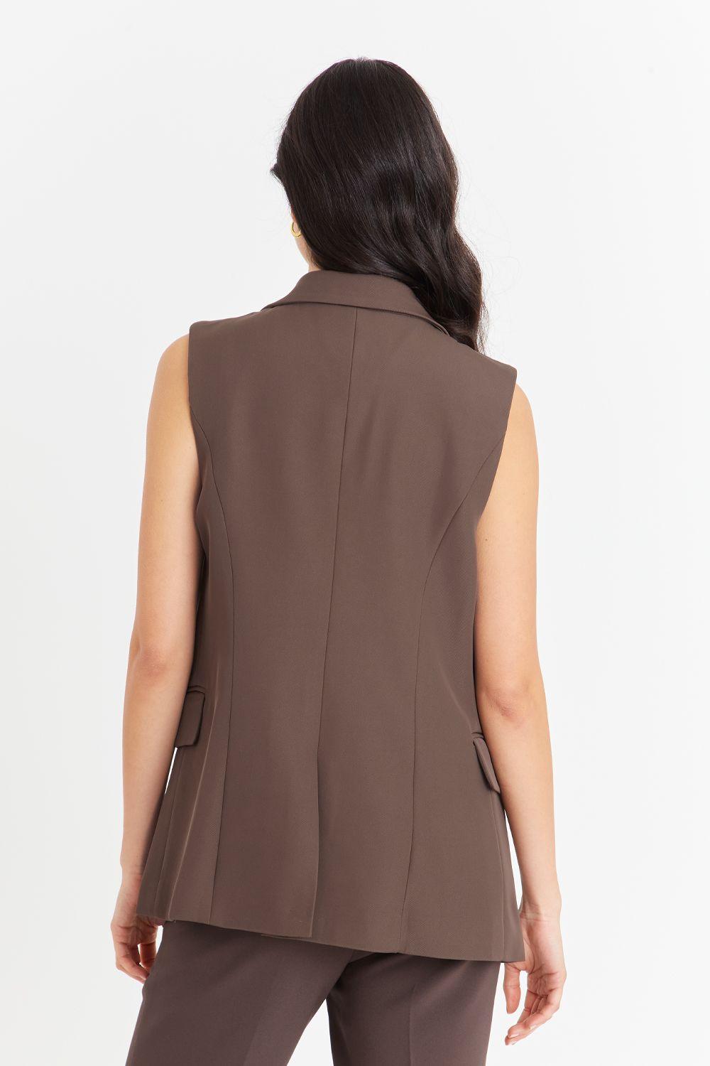 Blazer Sin Mangas Bolsillos Café Nicopoly-3