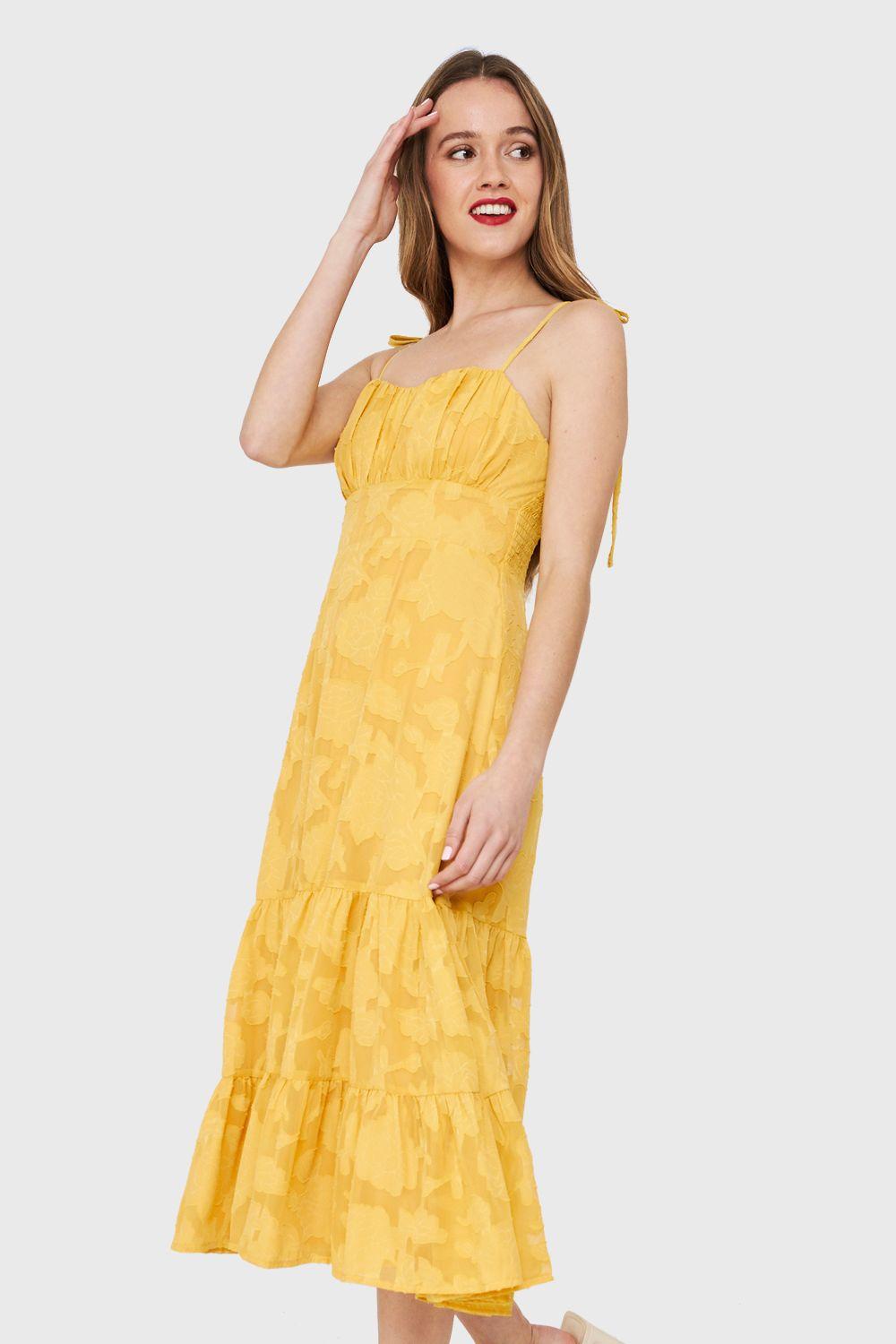 Vestido Faldón Encaje Floral Amarillo Nicopoly-2