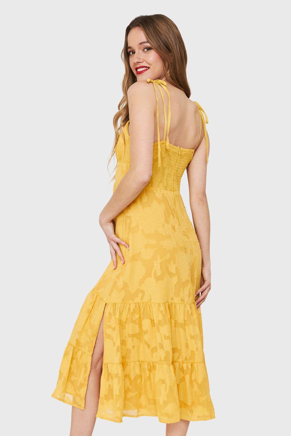 Vestido Faldón Encaje Floral Amarillo Nicopoly-3